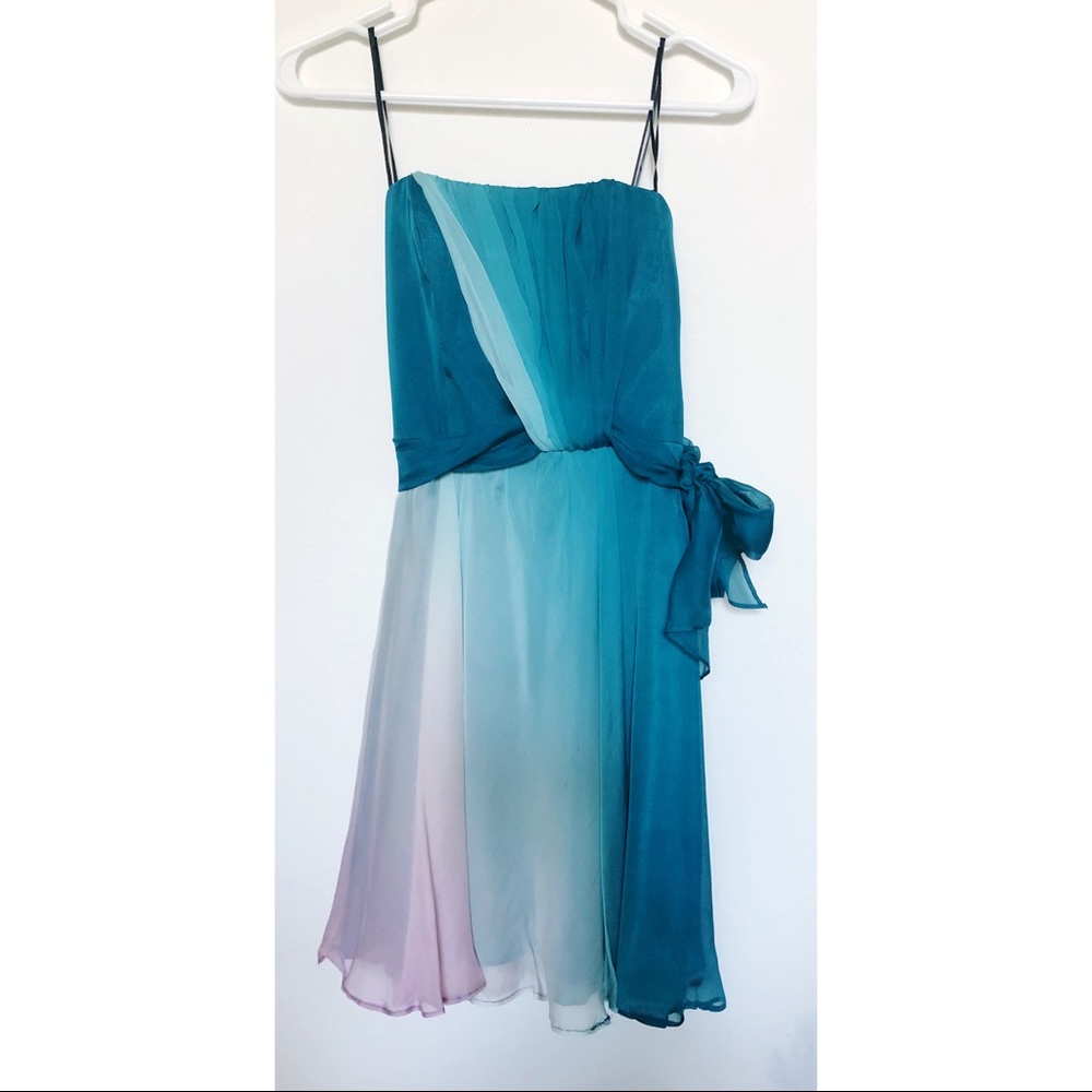 ABS Teal Blush Ombré Mini Dress Prom Dress